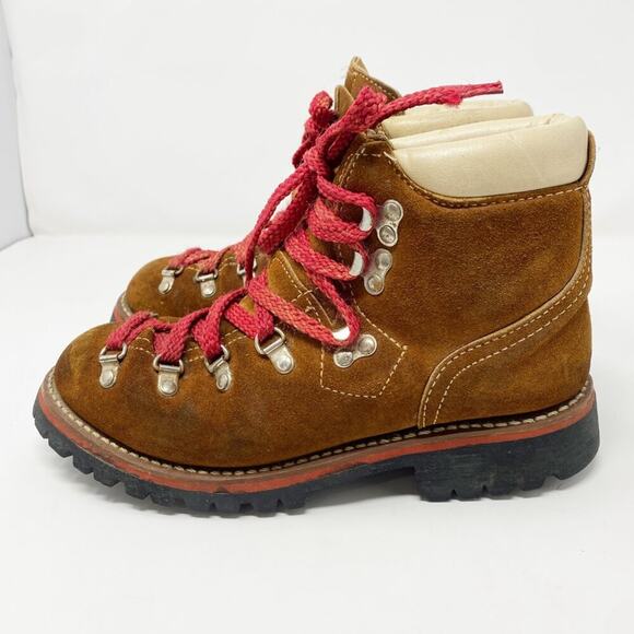 Vintage Unbranded Brown Suede Mountaineer Boots Lace Up Size 6.5 Vibram Soles - Picture 3 of 8